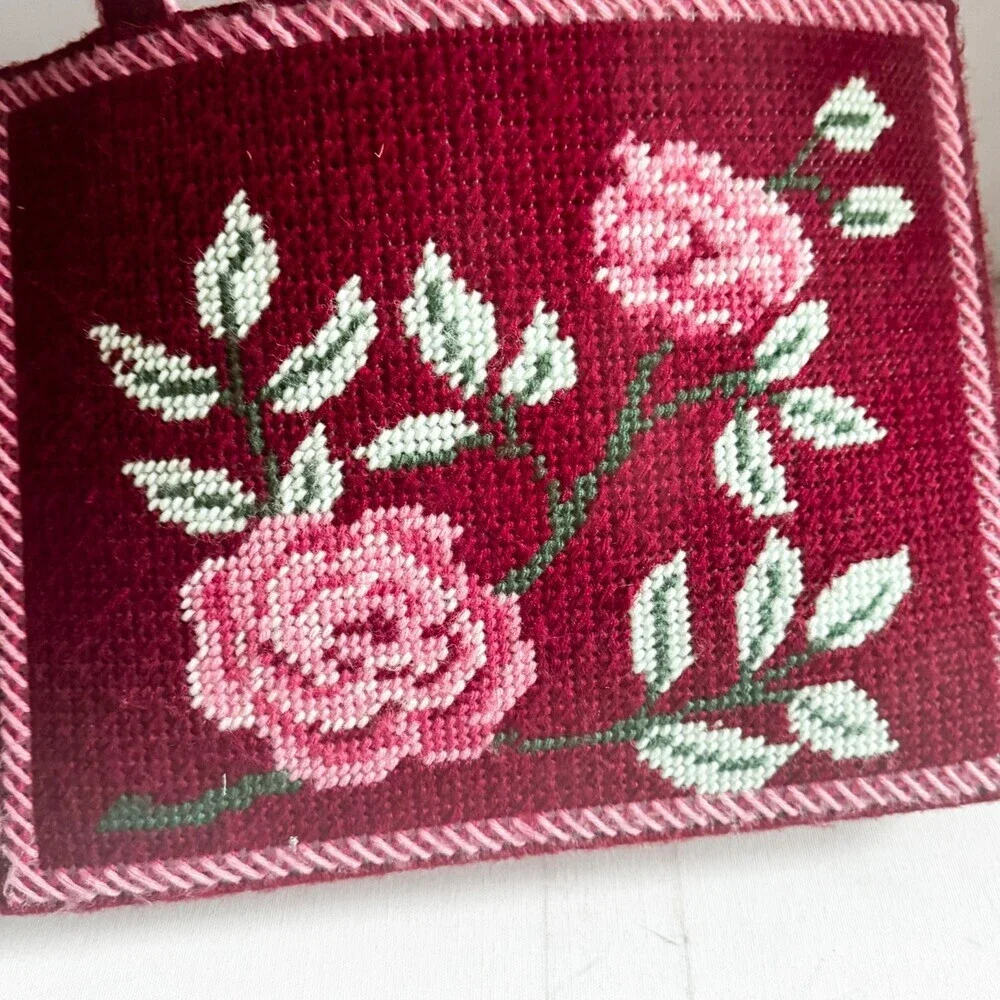 Vintage Needlepoint Floral Textured Tote